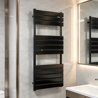 Radiateur de salle de bain hydronique mural en acier inoxydable noir mat, à panneau plat vertical, à économie d'énergie, pour serviettes chauffantes
