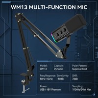 Microphone dynamique professionnel WM13-35 à double mode, super cardioïde, pour studio, avec éclairage RGB, 192 kHz/24 bits, pour diffusion et podcast