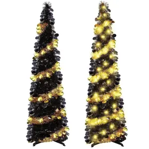 150cm Pop Up Christmas Collapsible Artificial Slim Tall Skinny Tree with Sequin Madder Stand for Carnival Party Decorations