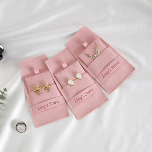 Ling's Store Velvet Jewelry Bag Pink Rectangular 8x8cm 6x6cm <b>Storage</b> For Rings Earrings <b>Necklace</b> Customizable Packaging - Product Image 1