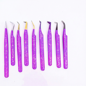 Pinzas para Pestañas con Brillo Morado, Herramienta de Extensión de Pestañas de Acero Inoxidable con Logotipo Personalizado, Suministro al por Mayor - Product Image 1