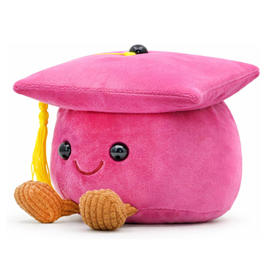 Figurine en peluche mignonne en forme de toque de graduation, décoration douce en forme de toque avec visage souriant et pompon doré, souvenir idéal pour les diplômés - Product Image 2