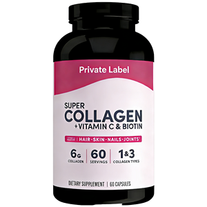 Capsules de collagène sans gluten, enrichies en vitamine C et biotine, pour adultes, pour la nutrition des cheveux, de la peau et des ongles, 60 comprimés/flacon - Product Image 1