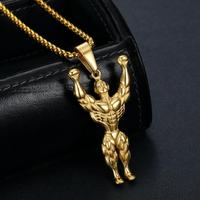 Collar Deportivo Olivia de Oro de 18k, Joyería Personalizada de Gimnasio, Serie Fitness, Collar con Colgante de Barra de Pesas y Hombre Musculoso