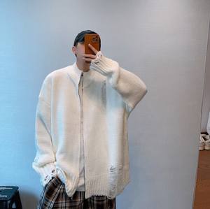 Veste à capuche en tricot délavé pour l'automne et l'hiver, style japonais rétro, décontractée, ample, col montant, pull fin, cardigan tendance - Product Image 6