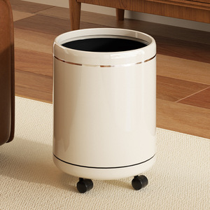Cylindrical Waste Bin Creamy White 2.3kg With Wheels For Living Room Kitchen Bathroom Indoor Use - Product Image 4