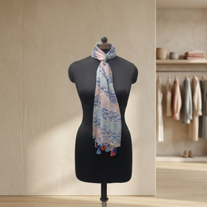 Women Chiffon <b>Scarf</b> <b>Long</b> Lightweight Digital Printed Fish Pattern Tassel Trim All Seasons Daily Wear - Product Image 2