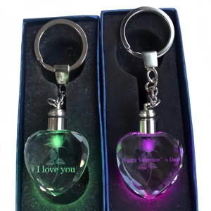 Crystal 3D Laser Engraved LED Quartz Crystal Keychain-Portable Promotion Gift