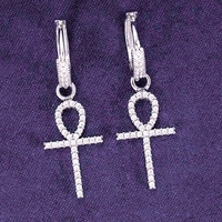 Boucles d'oreilles créoles Ankh GRA Hip Hop Iced Out Bling en argent sterling 925 avec moissanite VVS testée au diamant pour femmes et hommes