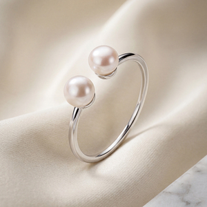 S925 Silver <b>Plain</b> Openwork <b>Ring</b> with Two Small Freshwater Pearls Stylish and Minimalist Women's Jewelry - Product Image 4