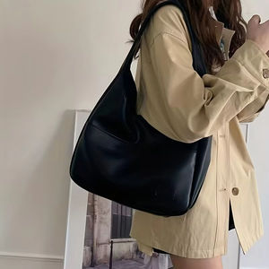 Wholesale Women <b>Hobo</b> <b>Bag</b> Simple PU <b>Leather</b> Solid Shoulder 2023 Fashion Large Capacity Handbag for School Work - Product Image 5