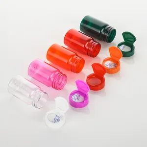 Customize Blue 100/120/150/200ml PET Plastic Medicine Bottle Candy Vitamin Jar with Flip Top Cap