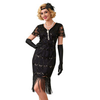Costume vintage pour femmes avec paillettes, robe de flapper des années 1920, tenue de danse à franges, style Gatsby, vêtements de scène multicolores