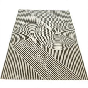 Tapis moderne géométrique tufté beige marron, tapis de sol contemporain à rayures abstraites, tapis de designer sur mesure, vente en gros - Product Image 1