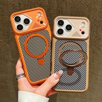 Coque de téléphone Senyork en fibre de carbone magnétique avec support caméra 360° pour iPhone 17 Air 16 Pro Max 15 14 13, coque arrière antidérapante