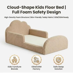 Cama Infantil en Forma de Nube, Diseño Seguro de Espuma Completa, Cama para Niños Pequeños, Estilo Minimalista, Tela de Peluche Suave al Tacto, Funda Lavable a Máquina - Product Image 1
