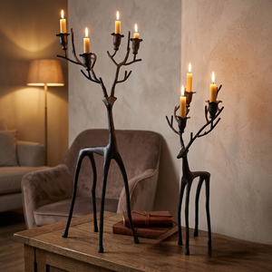 Candelabro Minimalista de <span class=keywords><strong>Hierro</strong></span> Negro con Forma de Ciervo, Portavelas Decorativo para Mesa, Soporte para Velas Cónicas con Astas de Ciervo, para Decoración Navideña del Hogar - Product Image 3