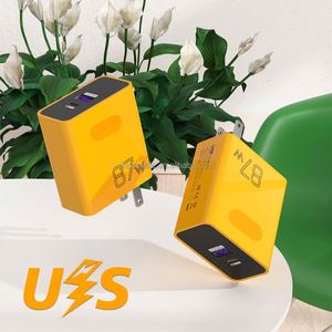 US UK EU Plug Yellow Color Portable Earphone Fast <b>Charger</b> 87W PD20W Type-C USB Dual Port Travel Adapter QC3.0 Fast Charging - Product Image 6