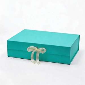 Boîtes cadeaux rigides pliables personnalisées, couleur cyan bleu fantaisie, avec nœud en ruban - Product Image 5