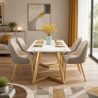 Table à manger en marbre de luxe moderne de haute qualité pour petits appartements et hôtels, ensemble de salle à manger 4 personnes avec chaises en fer