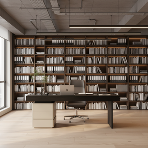 <span class=keywords><strong>Bureau</strong></span> d'ordinateur moderne en bois massif avec placage couleur fumée et armoire de rangement mobile - Product Image 3