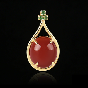 Colgante natural con forma de huevo, moderno, lujoso, retro, de jaspe rojo natural en bruto, incrustado con plata S925 - Product Image 2