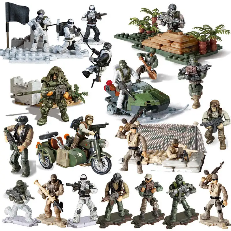 KSF New Educational Diy Kids Toys 3D Military Model Toy Building Blocks Military Action Figures