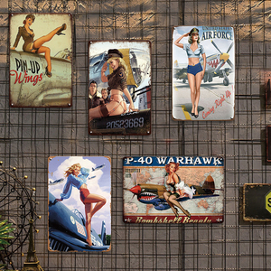 Letrero Metálico de las Aviadoras Pin-up en un Avión de Combate P40 Warhawk, Decoración de Pared de los Estados Unidos, Bambihell <span class=keywords><strong>Bambi</strong></span> - Product Image 3