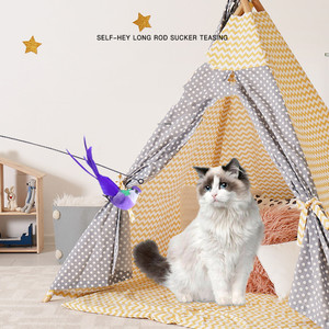 ของเล่นนกจำลองแบบมีขนและกระดิ่ง สำหรับแมว ของเล่นไม้ล่อแมว ของเล่นเสริมพัฒนาการสำหรับลูกแมว - Product Image 5