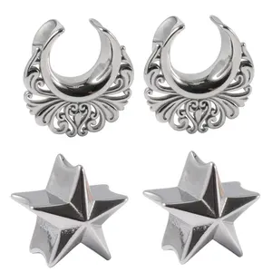 8-16Mm Stainless Steel Bulan Bintang Telinga Plugs Gauges Ekspander Piercing Perhiasan Anting-Anting Terowongan Tandu Grosir