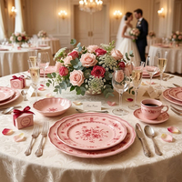 Assiettes en céramique imprimées de roses roses modernes, service de vaisselle en porcelaine de luxe à bord festonné, assiettes de dîner pour traiteur, mariage, hôtel