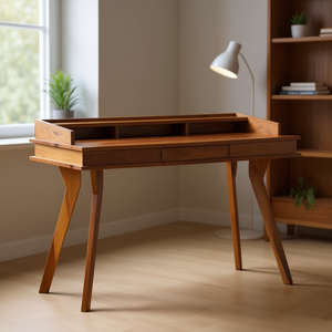 Scrivania in legno massello di acacia, marrone medio, scrivania per computer, mobili per ufficio domestico - Product Image 2