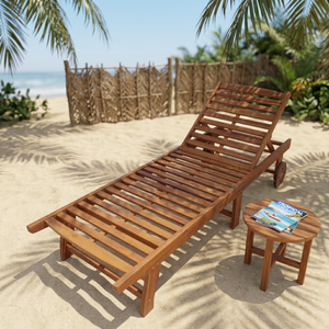 Chaise longue moderne en teck pour extérieur, chaise de piscine inclinable, mobilier de patio, style côtier, design durable sans accoudoirs - Product Image 4