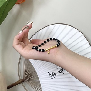 Bracelet en argent sterling Yinruitai S925 avec agate noire pour femmes, à porter tous les jours, cordon élastique réglable - Product Image 4