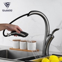 Keran Dapur OUBAO Produk Baru, Semprotan Tarik, Warna Hitam, Mixer Faucet