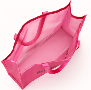 Bolsa de compras de malla rosa fuerte de gran capacidad, bolsa de transporte de frutas y verduras de red negra a la moda, bolsa de compras de hombro con letras - Product Image 3