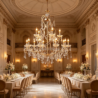 Lustre en cristal de luxe pour projet hôtelier, style bougie, avec structure en fer doré, pour décoration intérieure de banquets