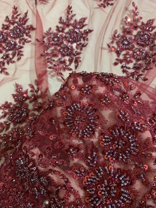 Vải Màu Hạt Dẻ Thiết Kế Thời Trang Vải Ren Thêu Kim Sa Đính Cườm Cho Váy Hoặc Cô Dâu - Product Image 5