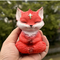 Kerajinan Resin Kustom Seni Meditasi Patung Rubah Model Zen Lucu 10cm Ornamen Pot Bunga Taman yang Dicat
