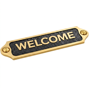 Brass Welcome Door Sign Decorative Metal Welcome <b>Name</b> <b>Plate</b> Wall Mounted Entrance Plaque for Home Office Hotel Restaurant - Product Image 1