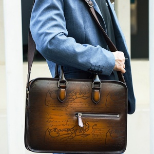 Porte-documents de bureau pour <span class=keywords><strong>homme</strong></span> en cuir véritable fait main haut de gamme, grande capacité, style rétro classique, fermeture à glissière - Product Image 3