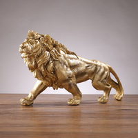 Statuette de lion doré moderne et luxueuse en résine, statue d'animal puissant pour la décoration de table intérieure