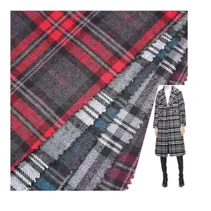 Europe TR 350gsm heavyweight woven plain dye dty brushed sueded check plaid roll of christmas fabrics for coat or dress