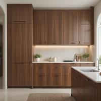 Meuble de cuisine modulaire moderne personnalisé avec éclairage LED, étagères en verre, finition mélaminée de haute qualité, tiroirs à glissières en MDF laqué/acrylique
