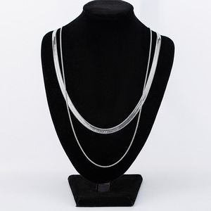 yunnique Unisex Layered <b>Titanium</b> Steel Blade <b>Chain</b> Necklace Double Layer Geometric Design Fashion Hip Hop Style - Product Image 1