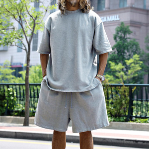 Set sportivo Casual popolare a maniche corte da uomo in loop tinta unita - Product Image 2