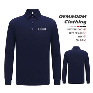 Polo à manches longues pour homme en coton de haute qualité, 210 g/m², logo personnalisé brodé, couleur unie, respectueux de l'environnement - Product Image 3