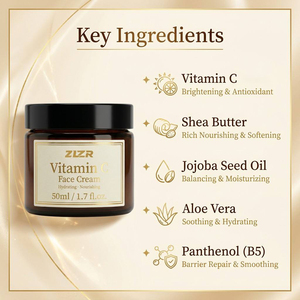 Crème hydratante pour le visage nourrissante à la vitamine C 50 ml Beurre de karité Jojoba Aloe Éclaircissant Unifie le teint - Product Image 2