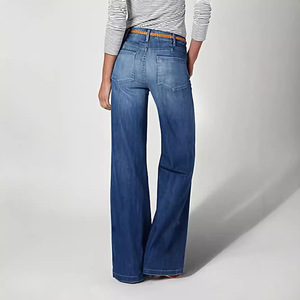 All'ingrosso alla moda per ragazze di strada <span class=keywords><strong>larghi</strong></span> a vita media Casual da donna dritti semplici <span class=keywords><strong>Jeans</strong></span> a gamba larga - Product Image 3