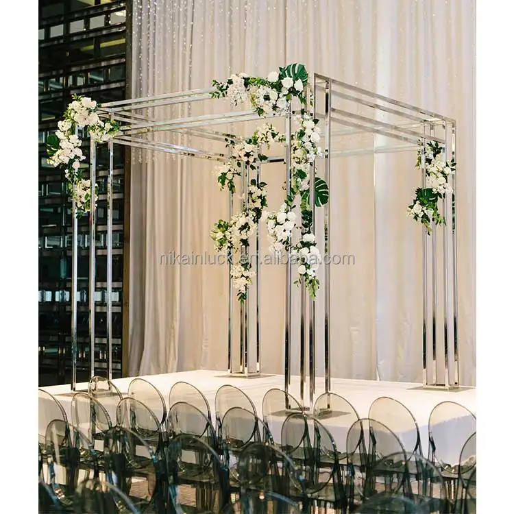 Nica Chuppah prata quadro de metal quadrado destacável para palco de casamento pano de fundo prata mandap